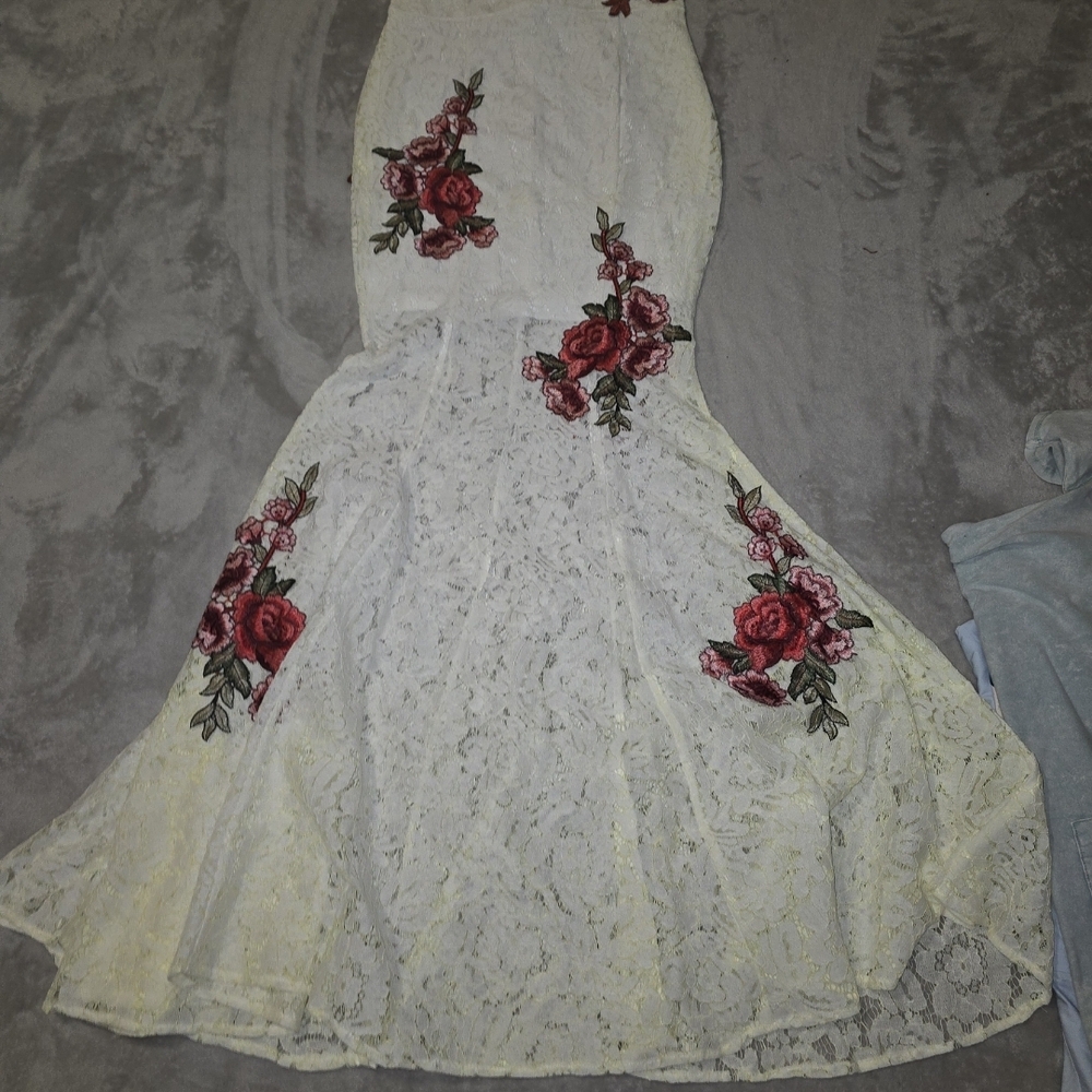 Fashion Nova White and Red Floral Maxi Dress - Picture 2 of 2